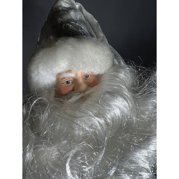 Vintage Father Christmas Tree Topper Santa Porcelain Head Hands Silver Crystal - Picture 9 of 16